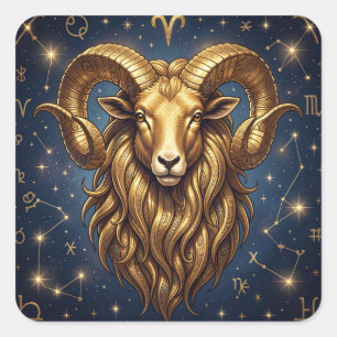 Sternzeichen Widder Goldener Widder und Sterne Quadratischer Aufkleber