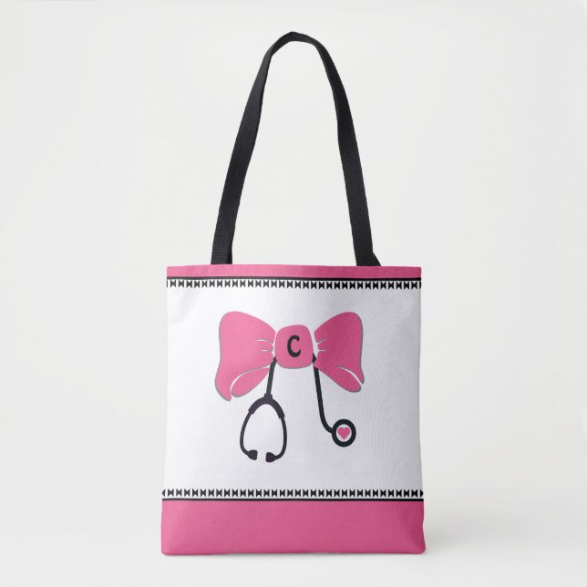 Stethoscope Bow Pink & White Tasche (Vorderseite)