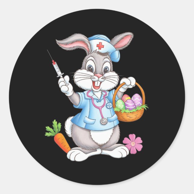 Stethoscope Bunny Scrub Top Rab Runder Aufkleber (Vorderseite)