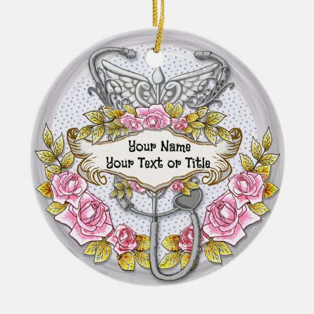 Stethoscope caduceus Krankenschwester Keramik Ornament (Vorne)