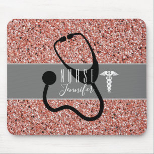 Stethoscope Caduceus Rose Gold Glitzer Mousepad
