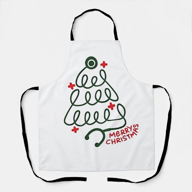 Stethoscope Christmas Tree Lights Nursing Scrubs Schürze (Vorderseite)