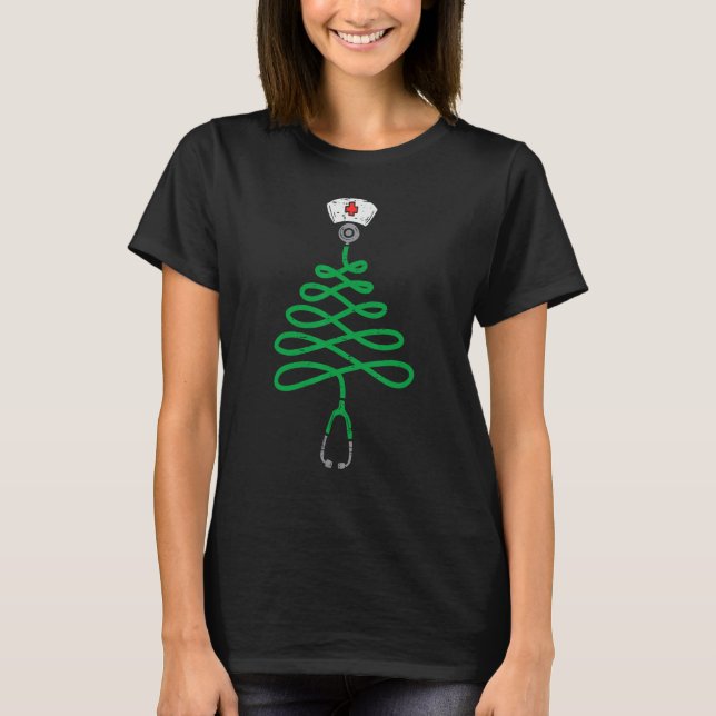 Stethoscope Christmas Tree Nurse Christmas Pajamas T-Shirt (Vorderseite)