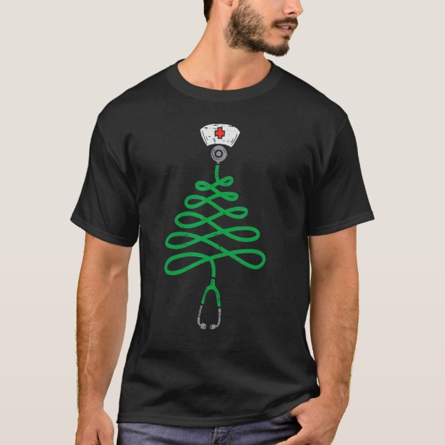 Stethoscope Christmas Tree Nurse Christmas Pajamas T-Shirt (Vorderseite)