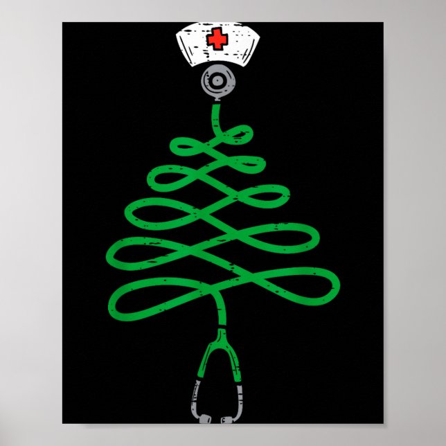 Stethoscope Christmas Tree Nurse Christmas Scrub T Poster (Vorne)