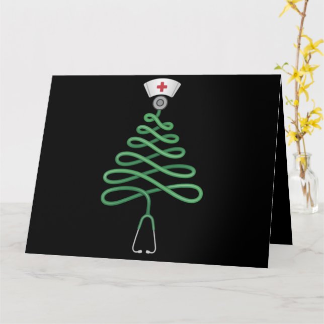 Stethoscope Christmas Tree Nurse Scrub Xmas Karte (Gelbe Blume)