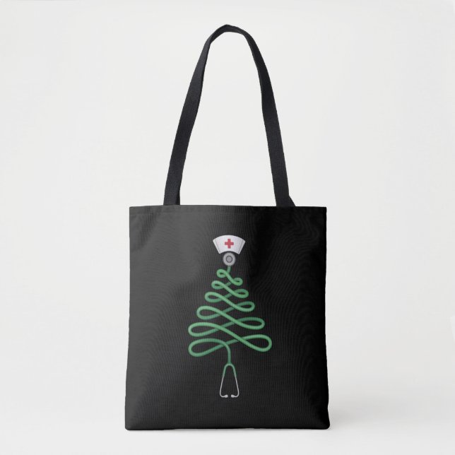 Stethoscope Christmas Tree Nurse Scrub Xmas Tasche (Vorderseite)