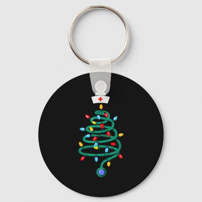 Stethoscope Christmas Tree Registered Doctor Nurse Schlüsselanhänger (Vorderseite)