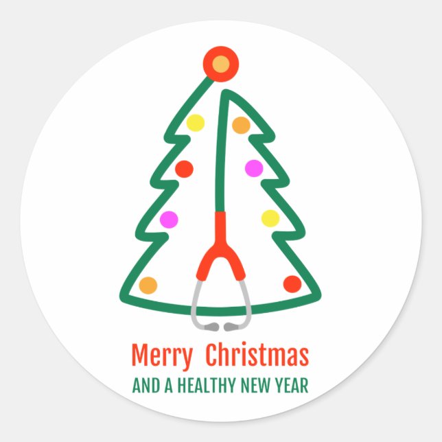 Stethoscope Christmas Tree Runder Aufkleber (Vorderseite)