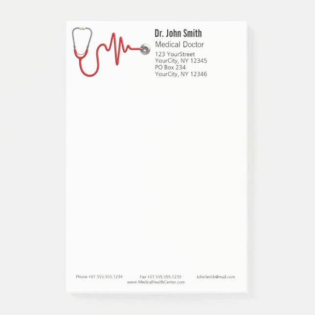 Stethoscope ECG Wave EKG Medical Heartbeat Line Post-it Klebezettel (Vorderseite)