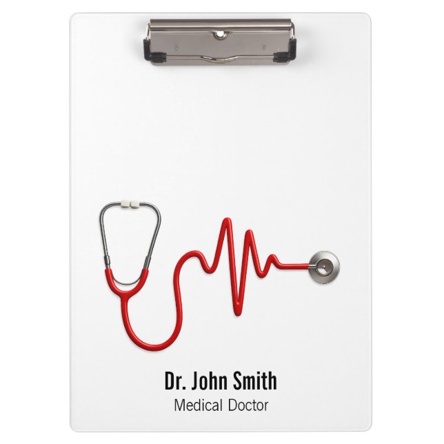 Stethoscope ECG Wave Medical EKG Heartbeat Line Klemmbrett (Vorderseite)