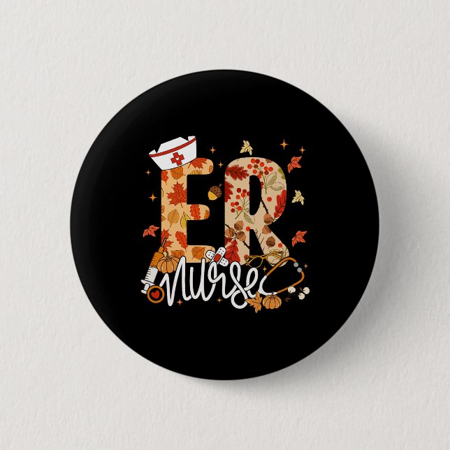 Stethoscope Er Nurse Fall Yall Autumn Leaves Danke Button (Vorderseite)