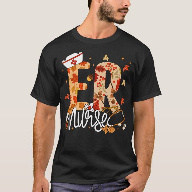 Stethoscope Er Nurse Fall Yall Autumn Leaves Danke T-Shirt (Vorderseite)