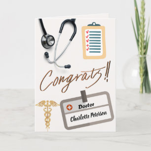 Stethoscope & Gold Caduceus Herzlichen Glückwunsch Karte