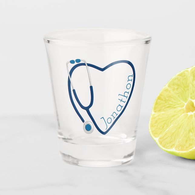 Stethoscope Heart Blue Fun Schnapsglas (Vorderseite)