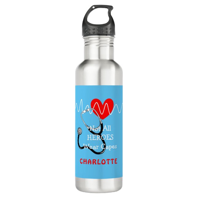 Stethoscope Medizinische Symbole für die Herzschla Edelstahlflasche (Vorderseite)