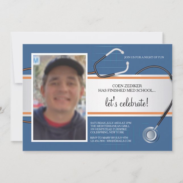 Stethoscope Photo Custom 3 Invitations (Devant)