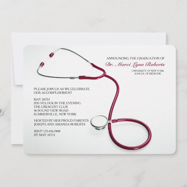 Stethoscope Red Medical School Abschluss lädt ein Einladung (Vorderseite)