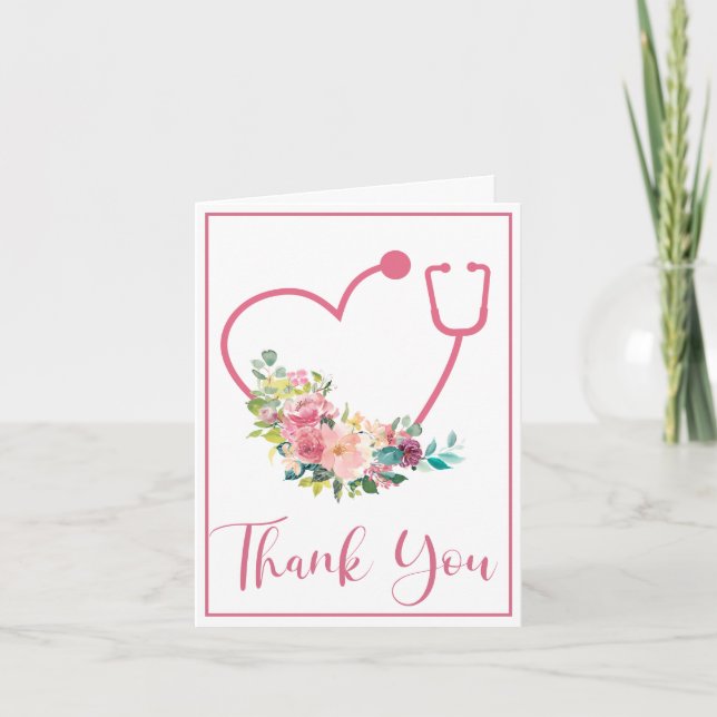 Stethoscope rose Floral Coeur Merci Médicale (Devant)