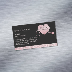 Stethoscope Sparkle Herz Pink Black Magnetische Visitenkarte