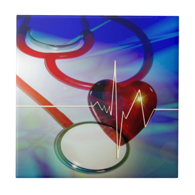 Stethoscope und Heartbeat Tile Fliese (Vorderseite)
