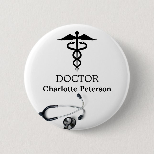Stethoskop Caduceus Arzt Namensschild  Button (Vorderseite)