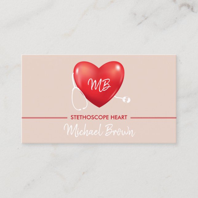 Stethoskop für das Blush Heart Nurse Doctor Visitenkarte (Vorderseite)