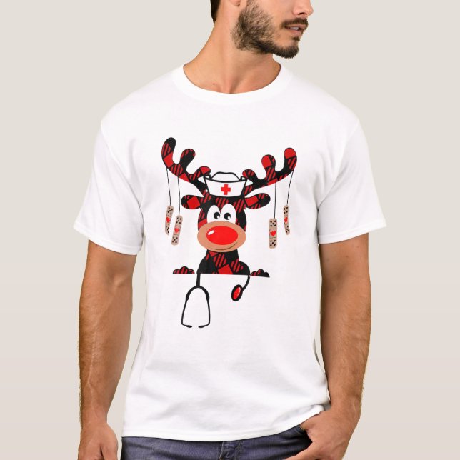 Stethoskop für Niedliche rote Karierte Rentiere T-Shirt (Vorderseite)