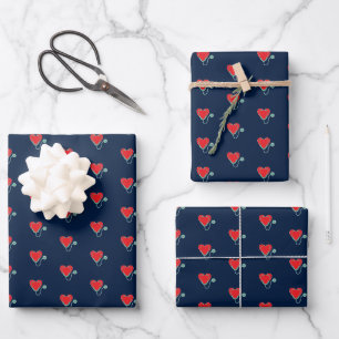 Stethoskop Herz Medizinbereich Geschenk Blau Geschenkpapier Set