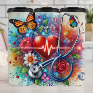 Stethoskop Herz Schmetterling Bunte Krankenschwest Thermosbecher