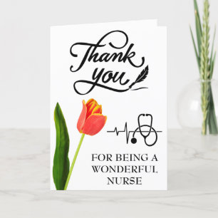 Stethoskop und orange Tulpe Krankenschwester Dankeskarte