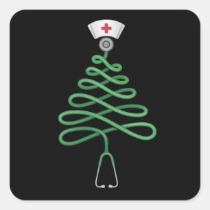 Stethoskop Weihnachtsbaum Krankenschwester Arztkit Quadratischer Aufkleber