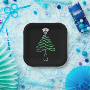 Stethoskop Weihnachtsbaum Krankenschwester T-Shirt Pappteller