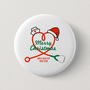 Stethoskopherz mit Weihnachtsmannmütze Button