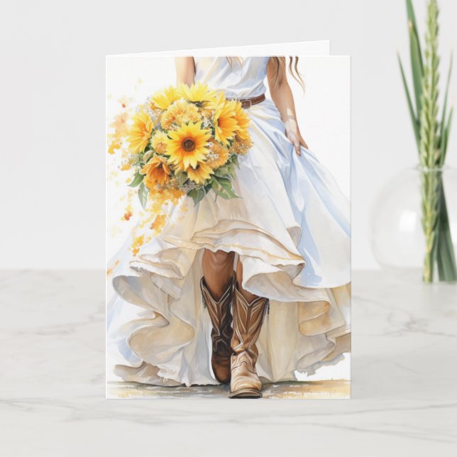 Stetson & Lace Wedding: Sonnenblumen servieren Karte (Vorderseite)