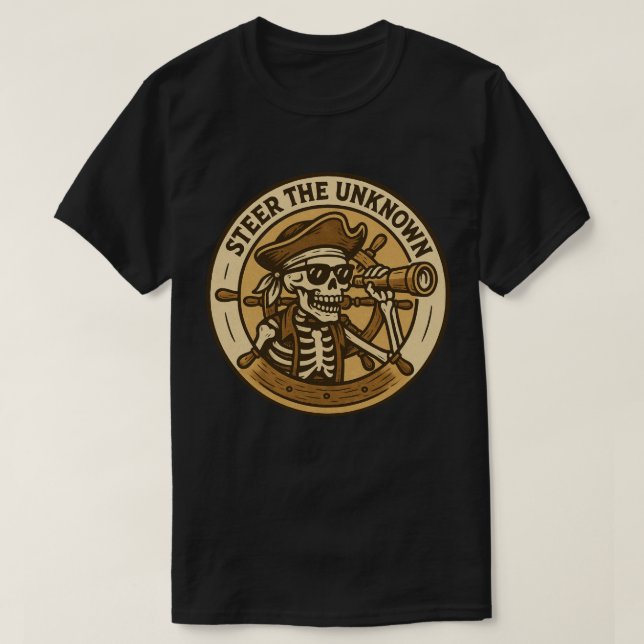 Steuer den unbekannten Piratenskelett T-Shirt (Design vorne)