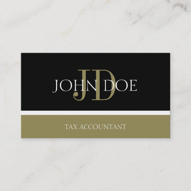 Steuerpflichtiger/CPA Monogram Black/Gold Visitenkarte (Vorderseite)