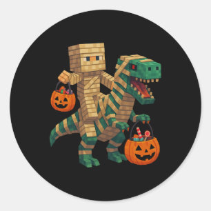 Steve reitet Mumien-Dinosaurier T Rex Halloween lu Runder Aufkleber