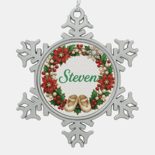 Steven Babys erstes Weihnachtsschneeflocken-Orname Schneeflocken Zinn-Ornament