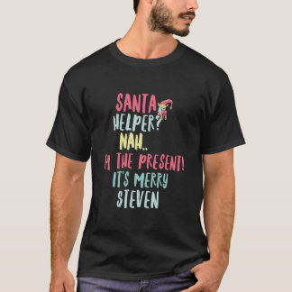 Steven Christmas Funny Text Santa Helper Man Boy L T-Shirt