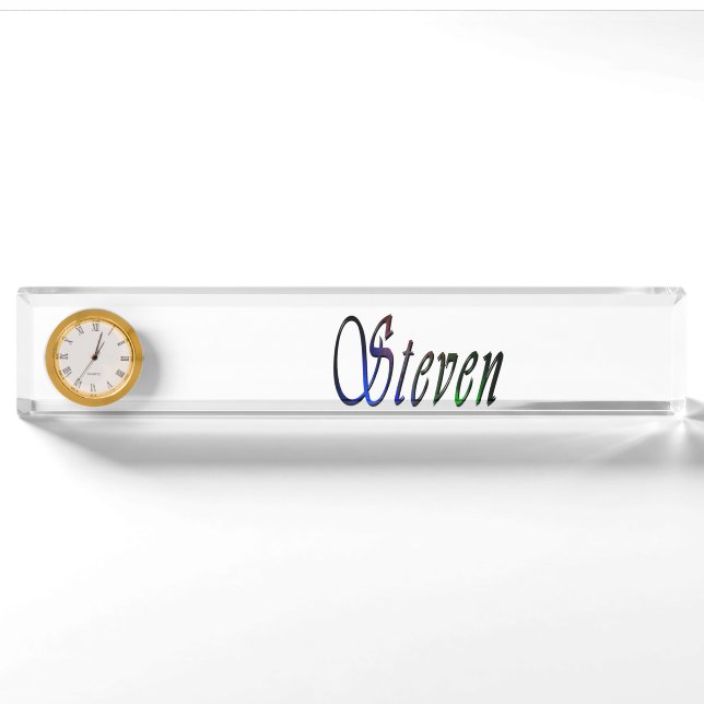 Steven, Name, Logo, Schreibtischnamensplatte mit U Namensplakette (Vorderseite)