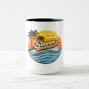 Steven Retro Sonnenuntergang Name Design Tasse