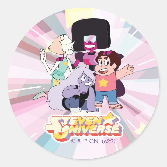 Steven Universe | Crystal Gem Group Huddle Runder Aufkleber (Vorderseite)