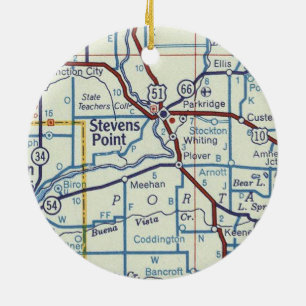 Stevens Point WI Vintag Map Keramik Ornament