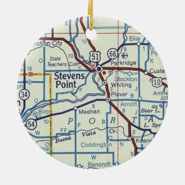 Stevens Point WI Vintag Map Keramik Ornament (Hinten)