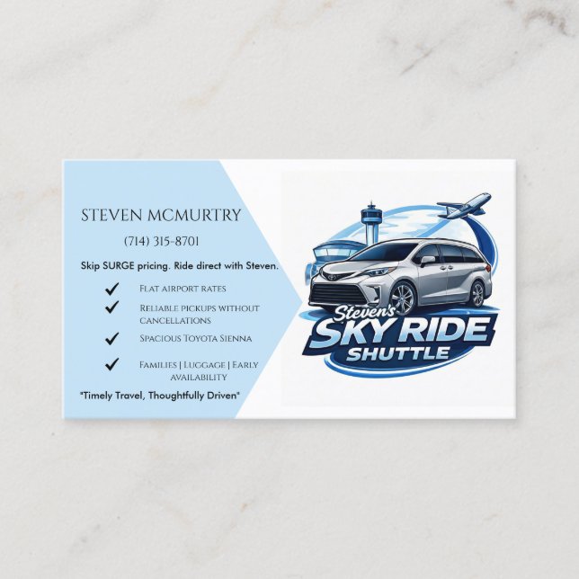 Steven's Sky Ride Shuttle Visitenkarte (Vorderseite)