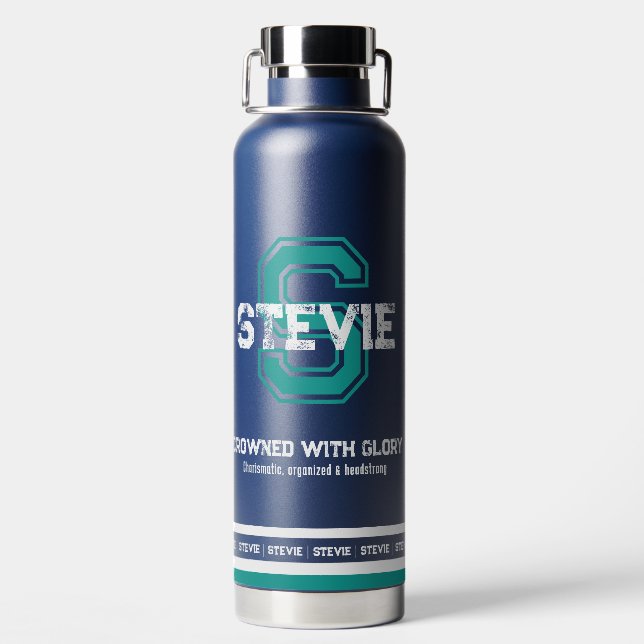 Stevie Name bedeutet sports monogram aquamarin Trinkflasche (Rückseite)