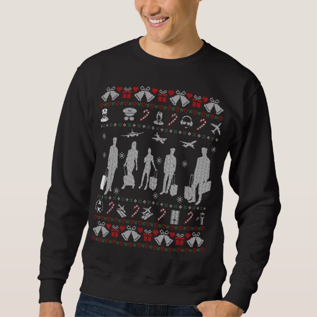 Stewardess Flight Attendant Ugly Weihnachtssüßer Sweatshirt (Vorderseite)