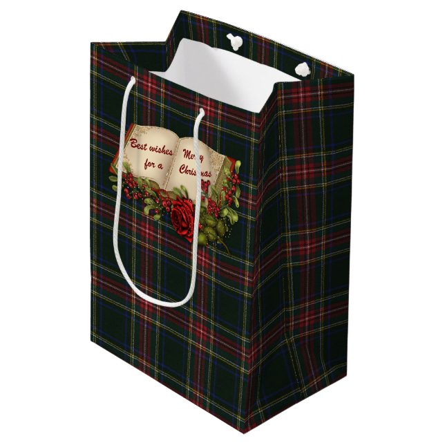 Stewart Black Modern Original Scottish Tartan Mittlere Geschenktüte (Vorderseite Schrägansicht)