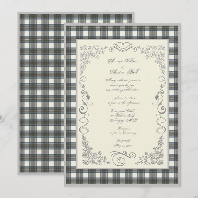 Stewart Blue Tartan Kariert Wedding Einladung (Vorne/Hinten)